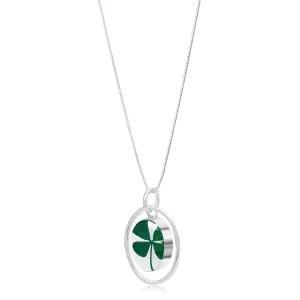 Silver Pendant - Clover - with Silver Oval Surround