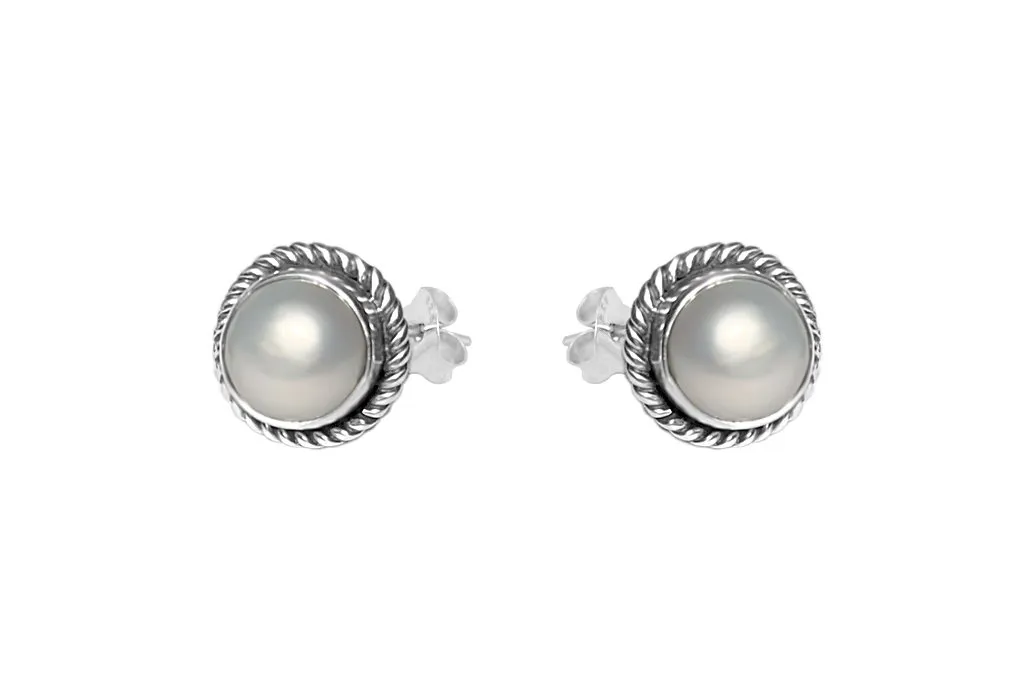 Silver Tali Pearl Stud Earrings