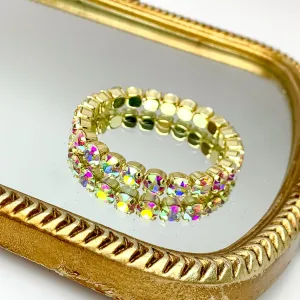 Sorrelli | Sienna Crystal Stretch Bracelet in Bright Gold Tone and Aurora Borealis Crystals