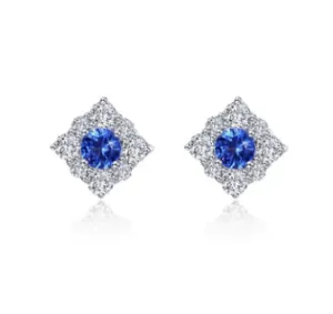 SS Bonded w/ Plat 0.54ctTW Halo Blue Lab-Grown Sapphire Stud Earrings