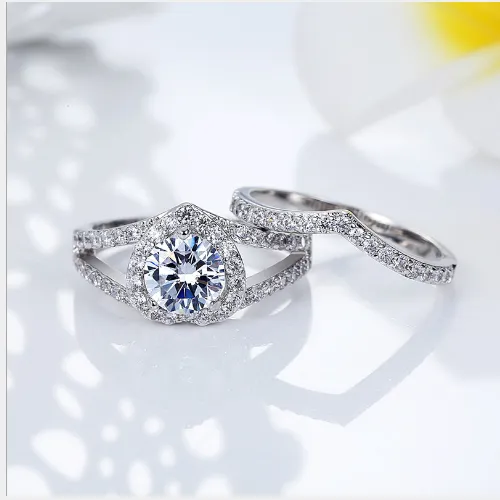 Stainless Steel platinum plated Heart-shaped Diamond wedding Ring for women