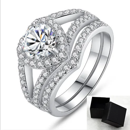 Stainless Steel platinum plated Heart-shaped Diamond wedding Ring for women