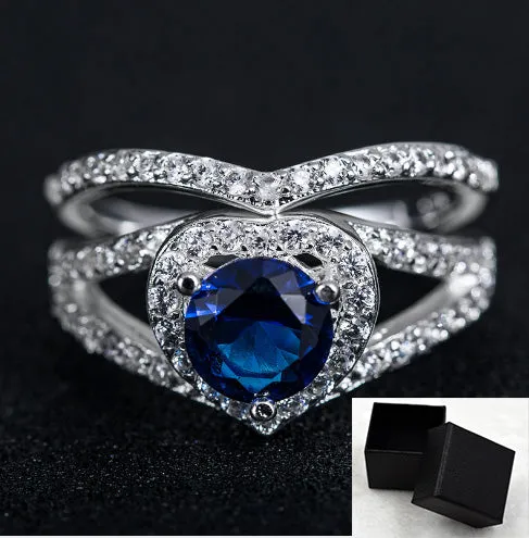 Stainless Steel platinum plated Heart-shaped Diamond wedding Ring for women