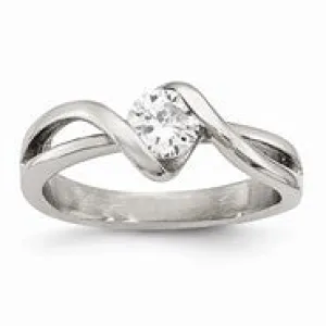 Stainless Steel Polished Round CZ Ring