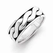 Sterling Silver Antiqued Inner Channel Spinning Wedding Band Ring