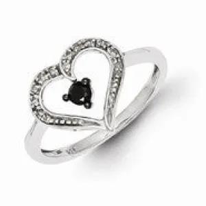 Sterling Silver Black and White Diamond Heart Ring