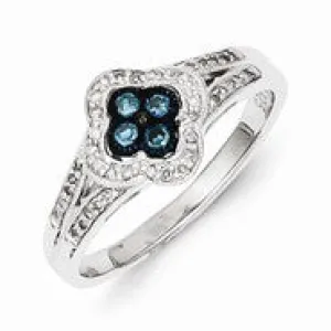 Sterling Silver Blue Diamond Small Flower Ring