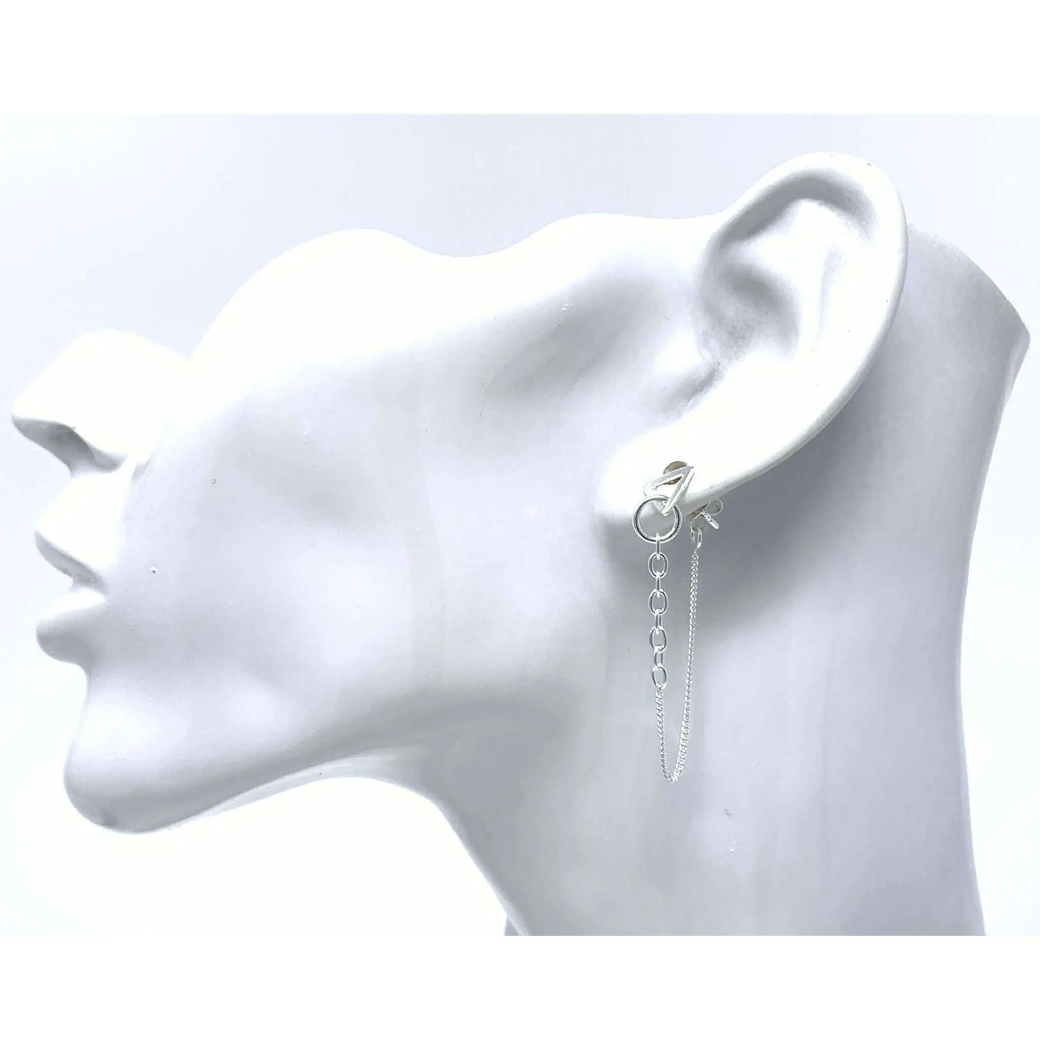 Sterling Silver Chain And Triangle Stud Earrings