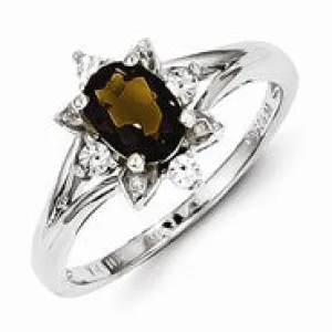 Sterling Silver Diamond & Smoky Quartz Ring