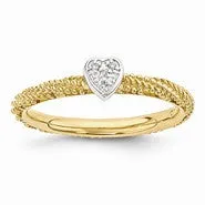 Sterling Silver Diamond Yellow Gold Plated Heart Ring