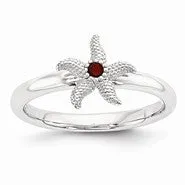 Sterling Silver Garnet Starfish Ring