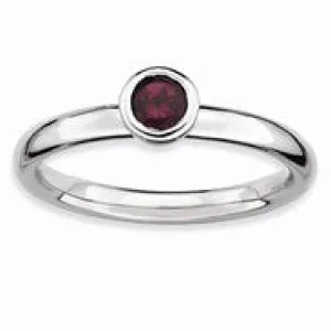 Sterling Silver Low 4mm Round Rhodolite Garnet Ring