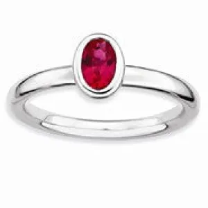 Sterling Silver Oval Created Ruby Ring