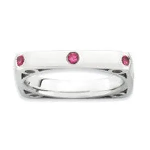 Sterling Silver Polished Created Ruby Square Ring