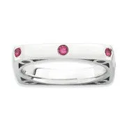 Sterling Silver Polished Created Ruby Square Ring