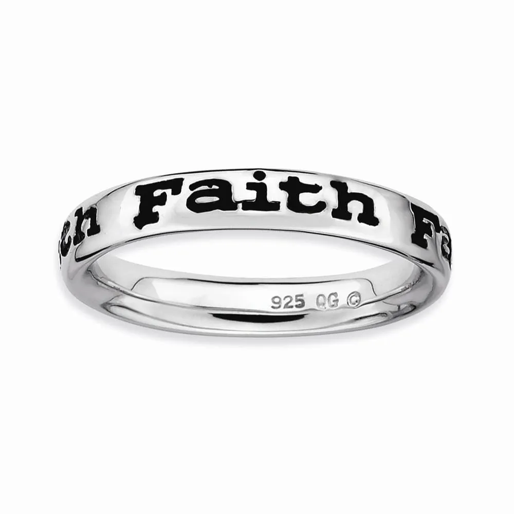 Sterling Silver Polished Enameled Faith Ring