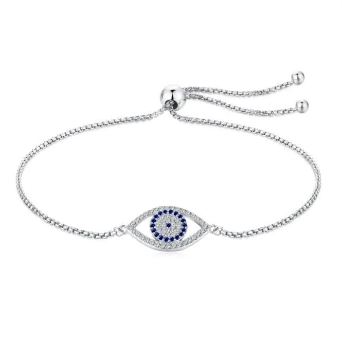 Sterling Silver Rhodium Plated Evil Eye Bracelet ERLB020