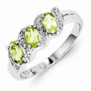 Sterling Silver w/Rhodium Peridot & Diamond Ring