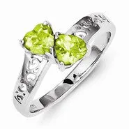 Sterling Silver w/Rhodium Peridot Heart Ring