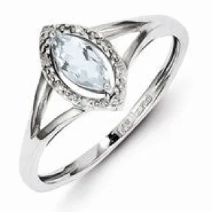 Sterling Silver w/Rhodium Plated Diamond & Aquamarine Marquise Ring