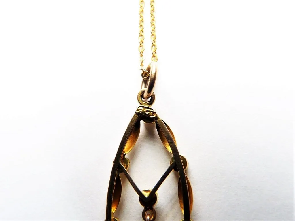 Stunning Antique Edwardian Hallmarked Gold Seed Pearl Amethyst Pendant With 44 cm Hallmarked Gold Necklace