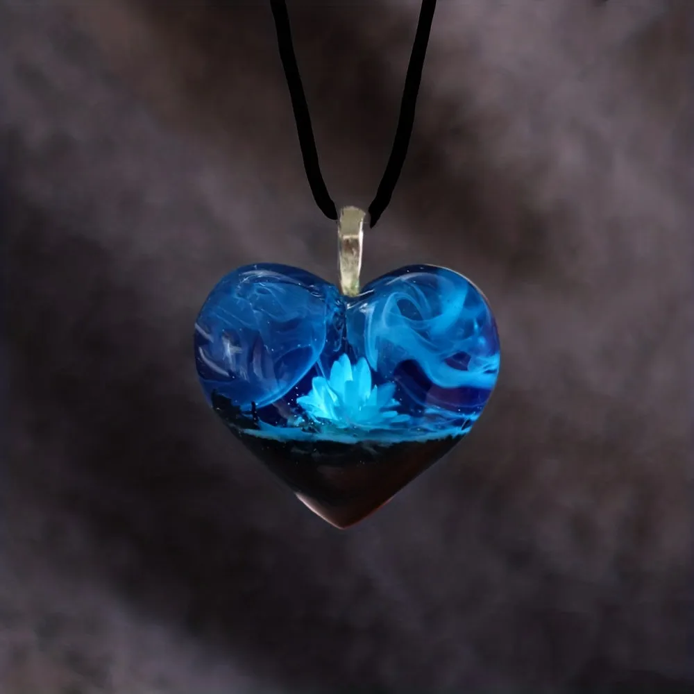 Stunning Aurora Sky Heart Necklace in Light Blue Alloy