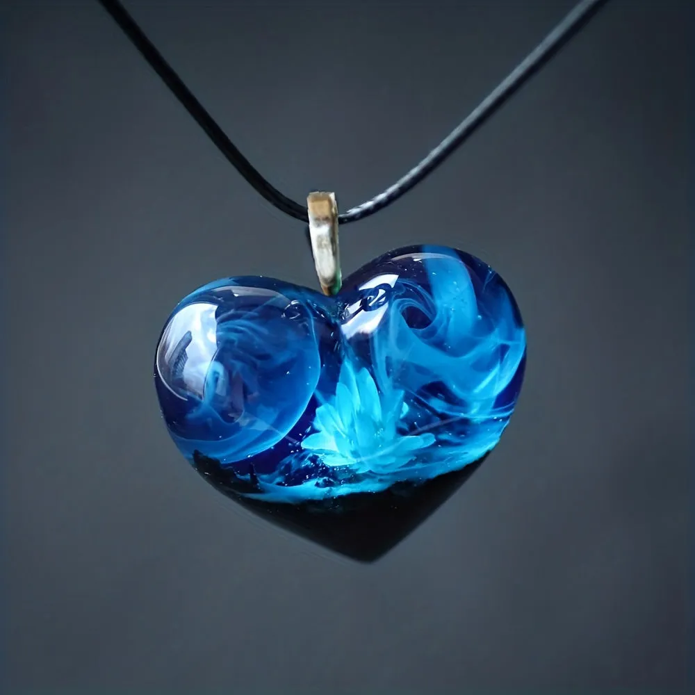 Stunning Aurora Sky Heart Necklace in Light Blue Alloy