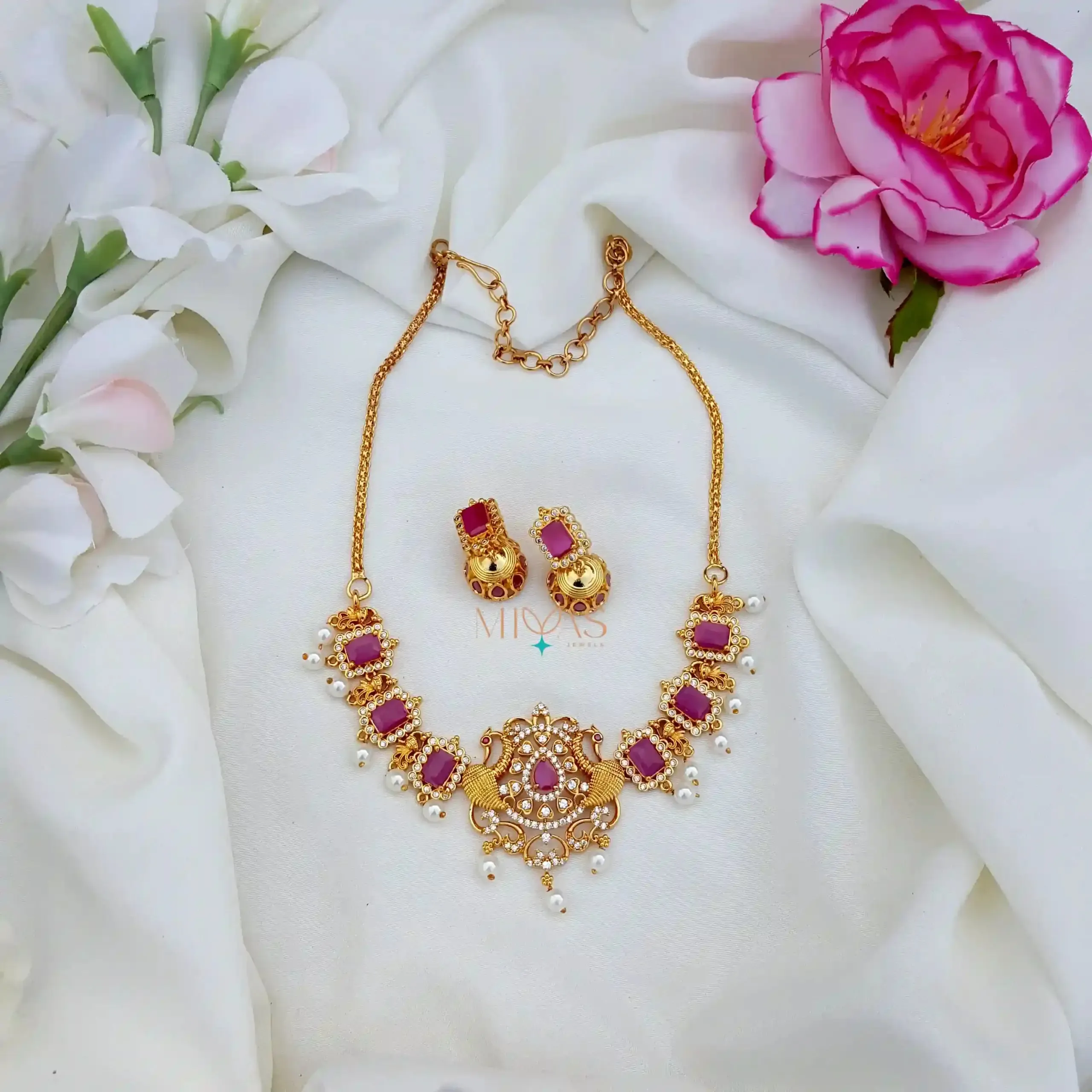 Stunning Peacock Pink Stone Necklace