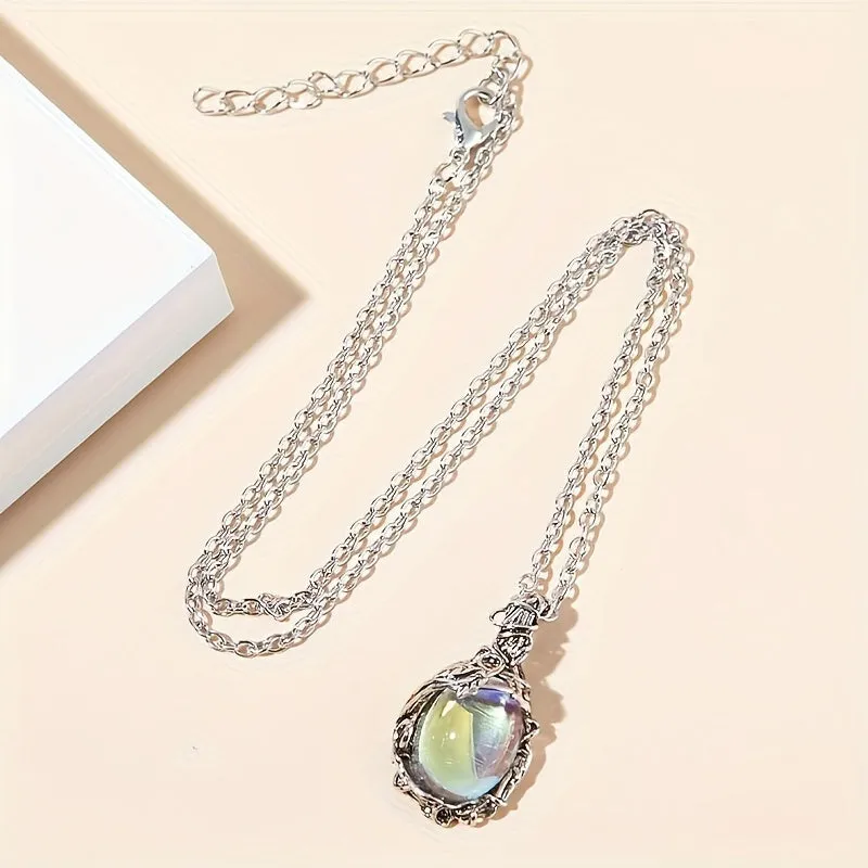 Stunning Teardrop Glass Pendant Necklace  Perfect Vintage Gift