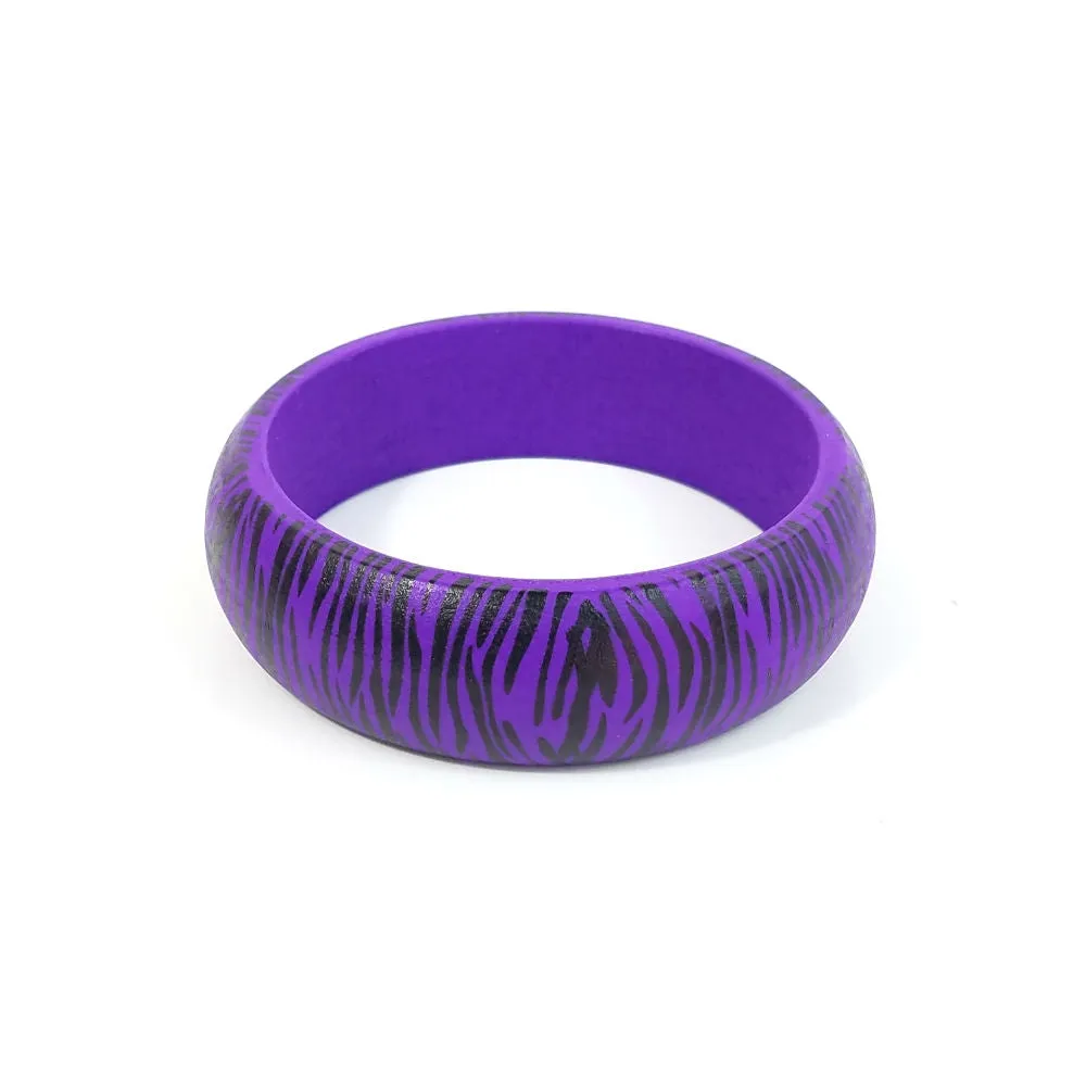 Tiger Print Wood Bangle - Purple