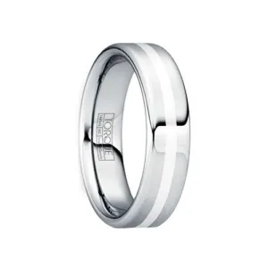 TULLIUS Silver Inlaid Tungsten Wedding Band with Polished Finish - 6mm