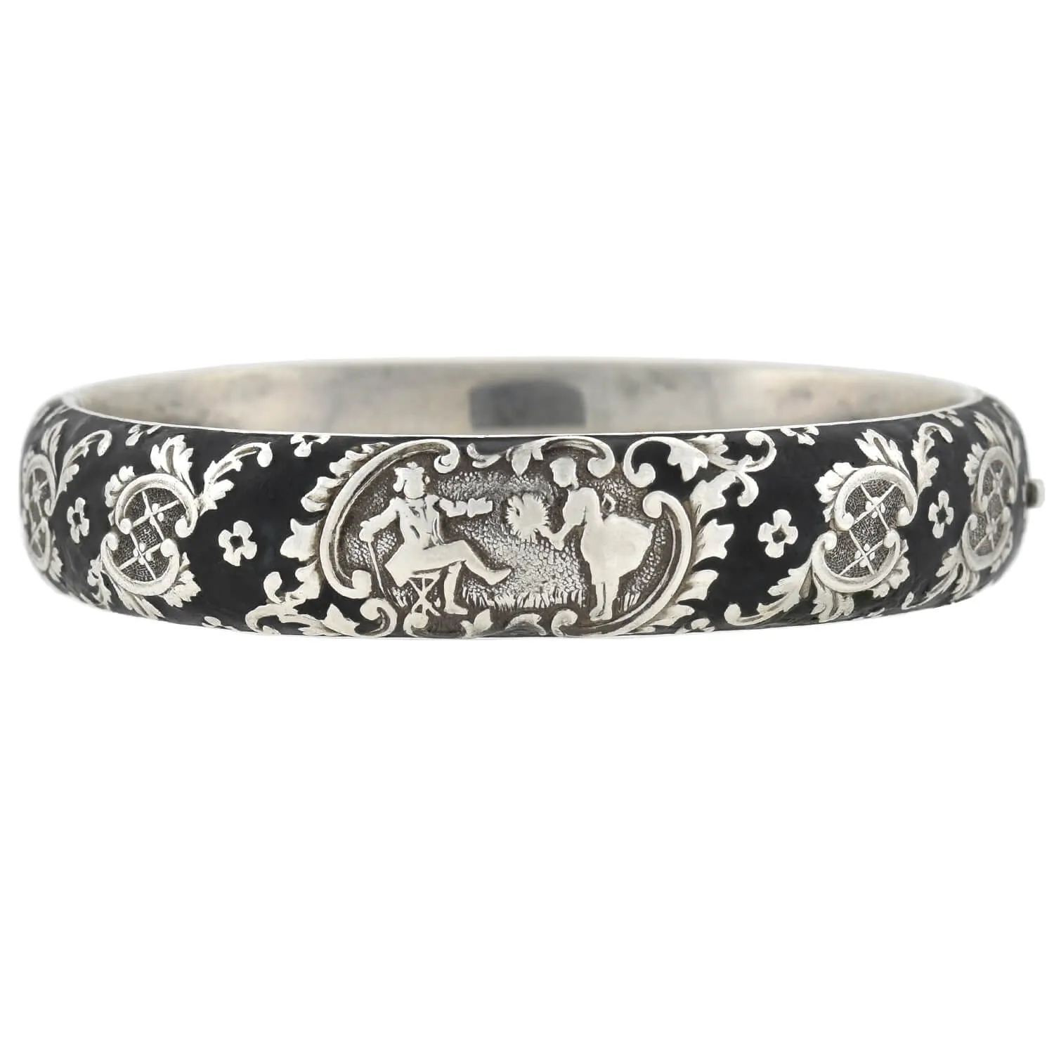 Victorian Austria-Hungarian Silver   Black Enameled Bangle Bracelet