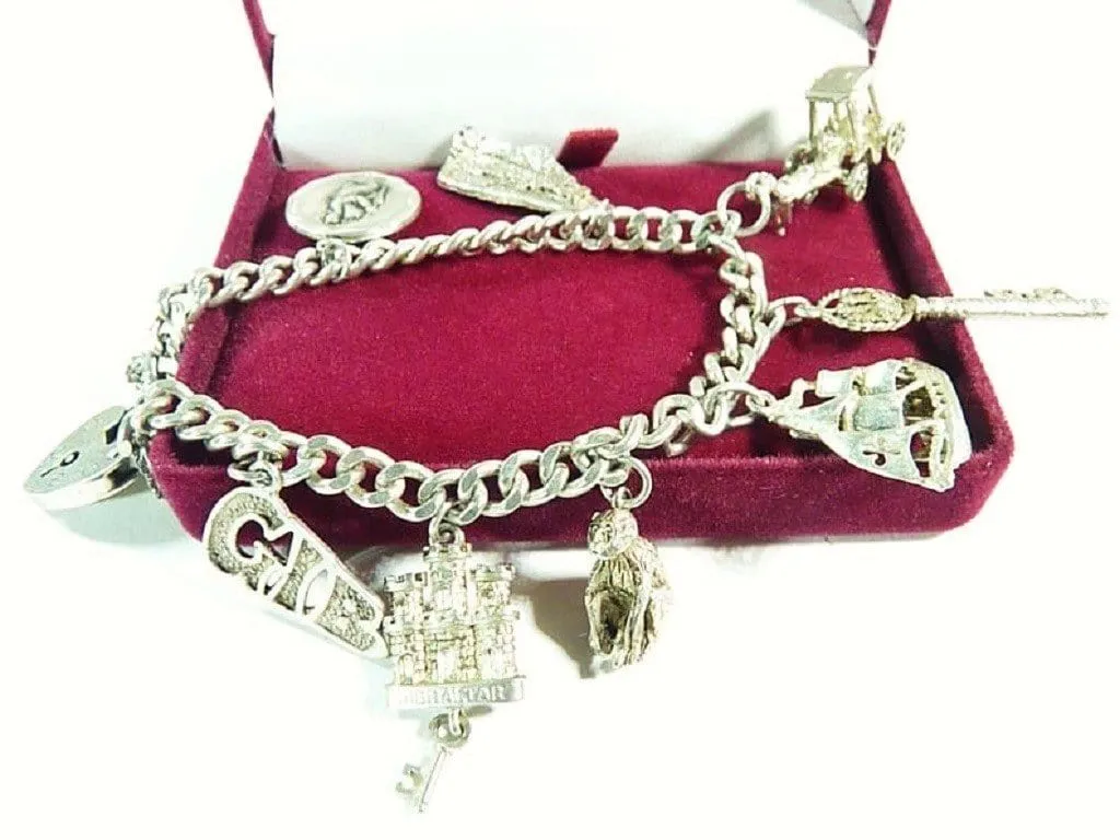 Vintage Gibraltar Silver Charm Bracelet 1966 Gibraltar Souvenir Bracelet