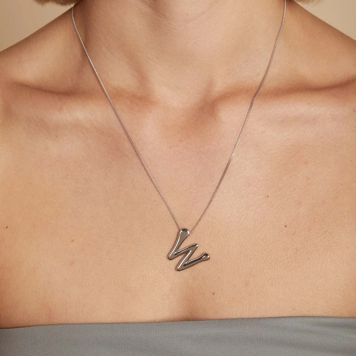 W Initial Bold Pendant Necklace in Silver