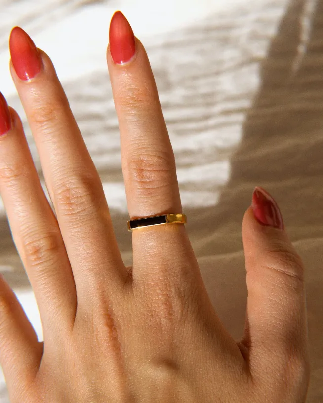 Waterproof Onyx Gold Stacking Ring