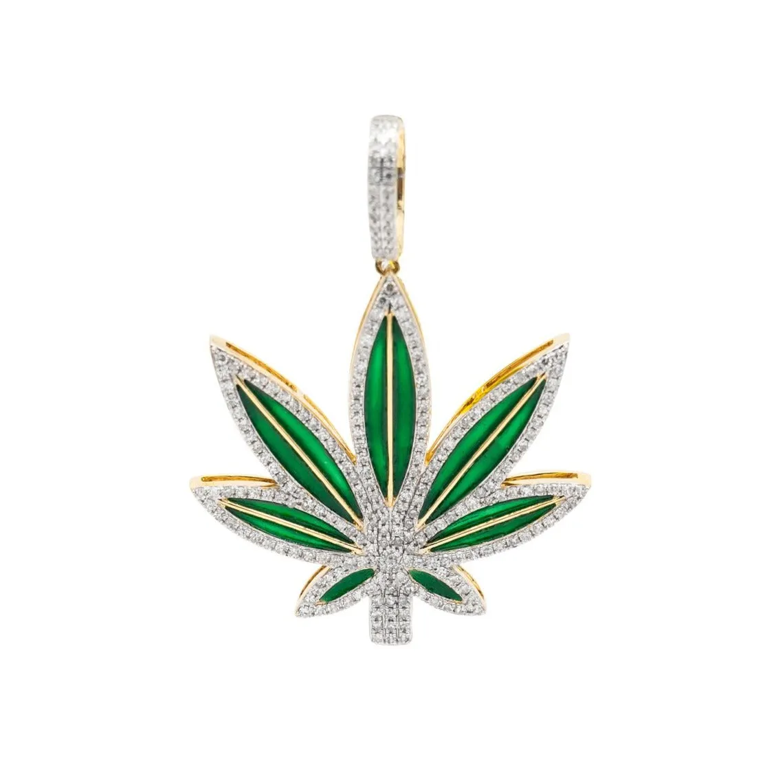 Weed Enamel and Diamond Pendant