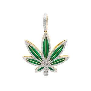 Weed Enamel and Diamond Pendant