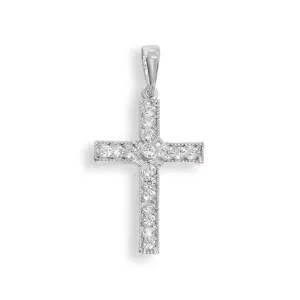 White Gold Cross Pendant with Diamonds 18K