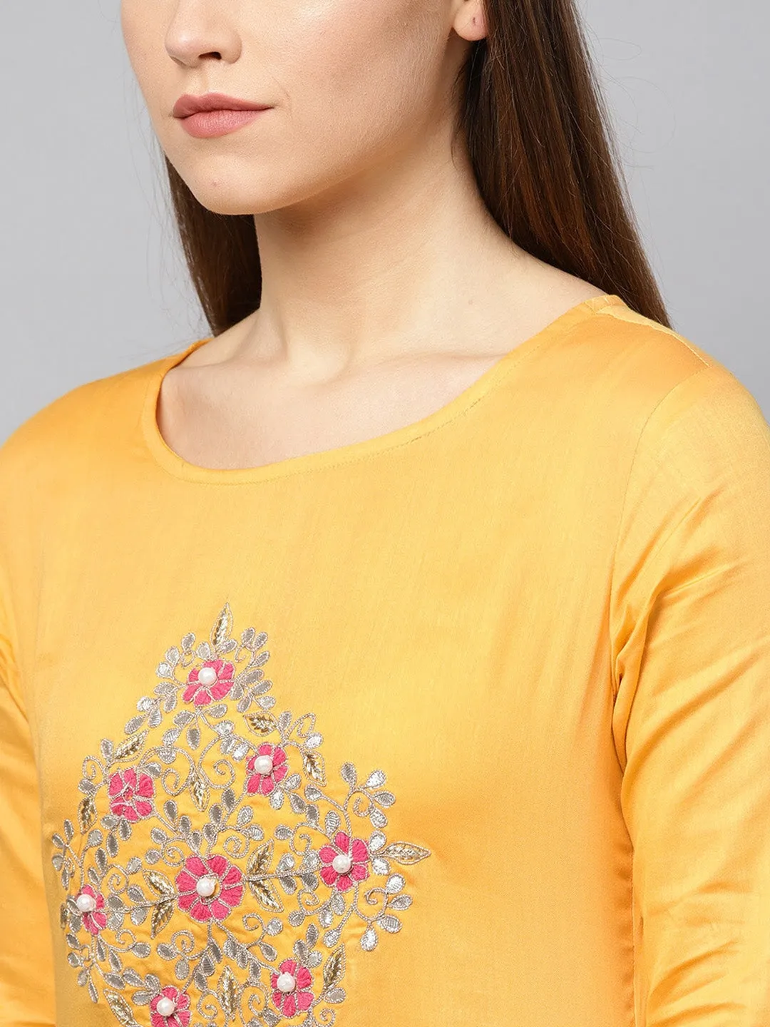 Women Mustard Yellow Straight Kurta Set