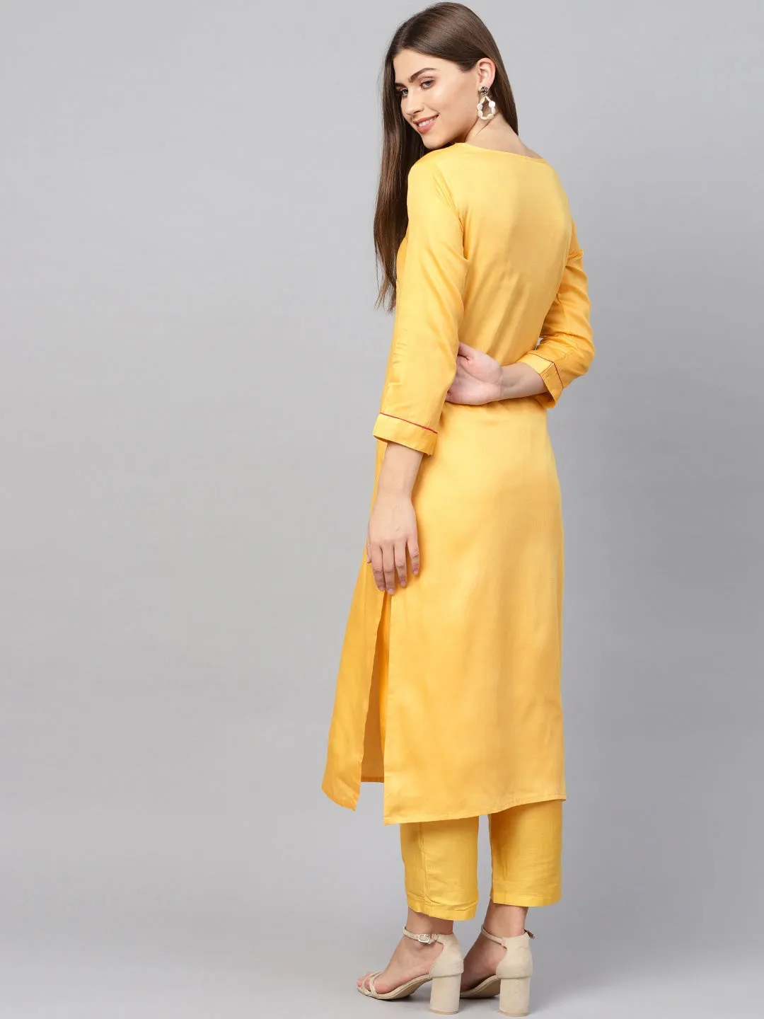 Women Mustard Yellow Straight Kurta Set