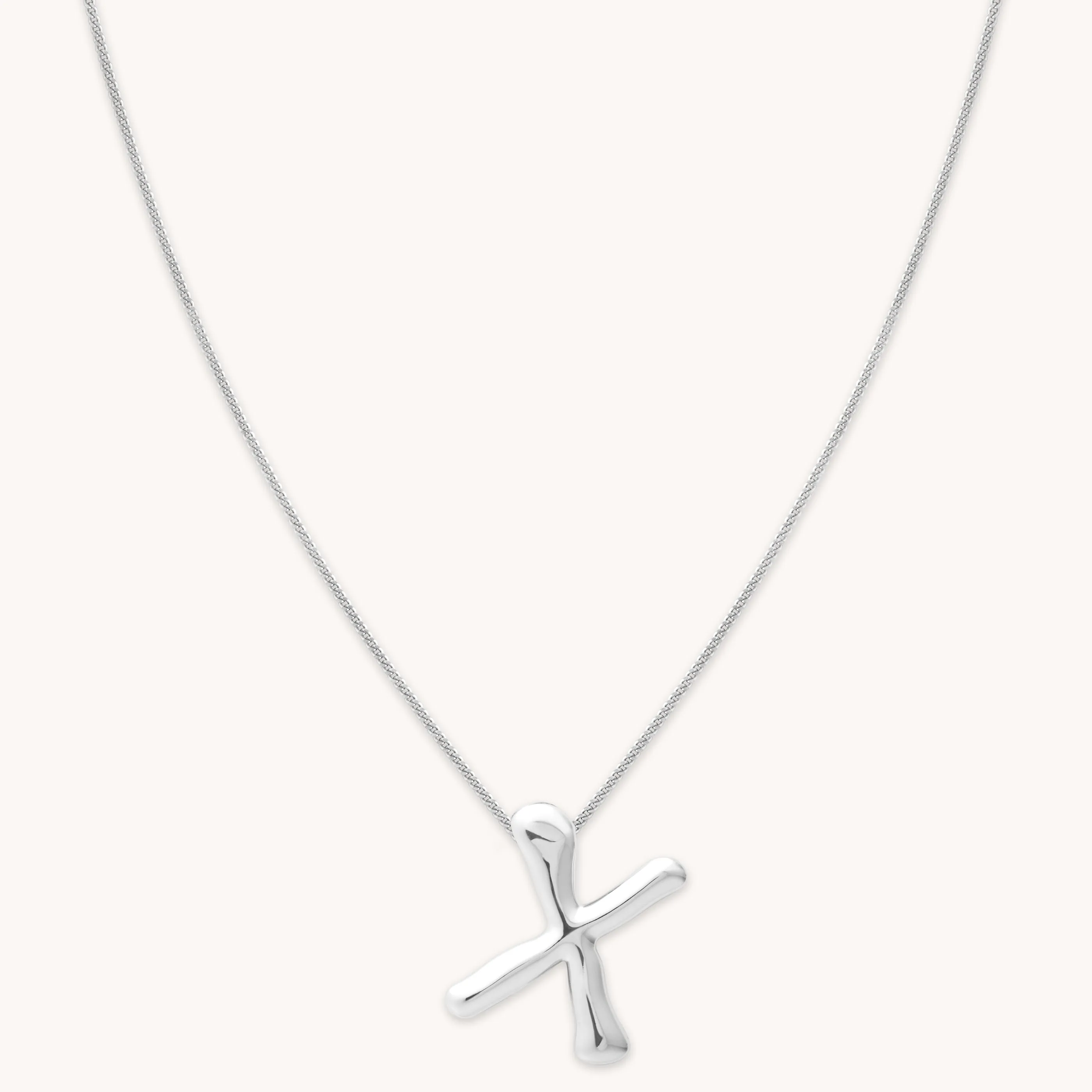 X Initial Bold Pendant Necklace in Silver