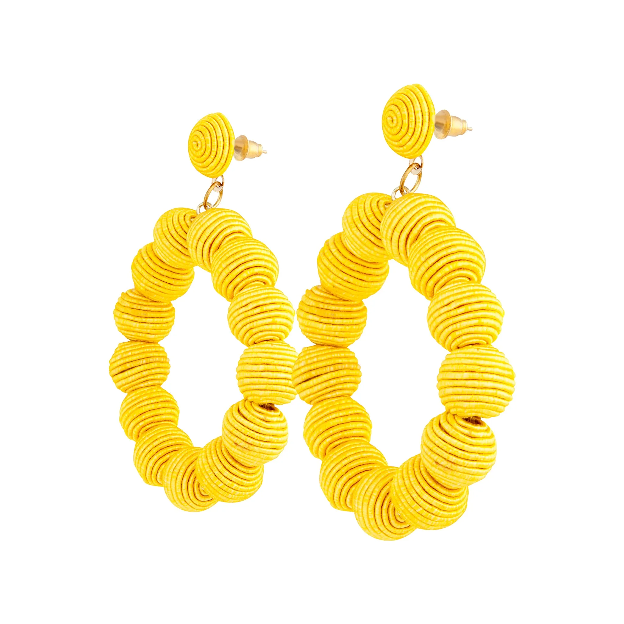 Yellow Cord Wrap Hoop Earrings