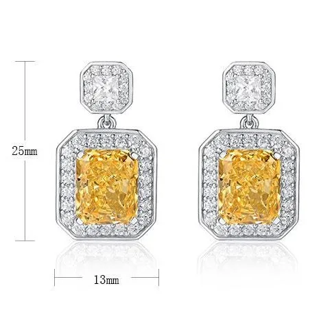 Yellow Diamond Square Perfume Bottle Drop Earrings