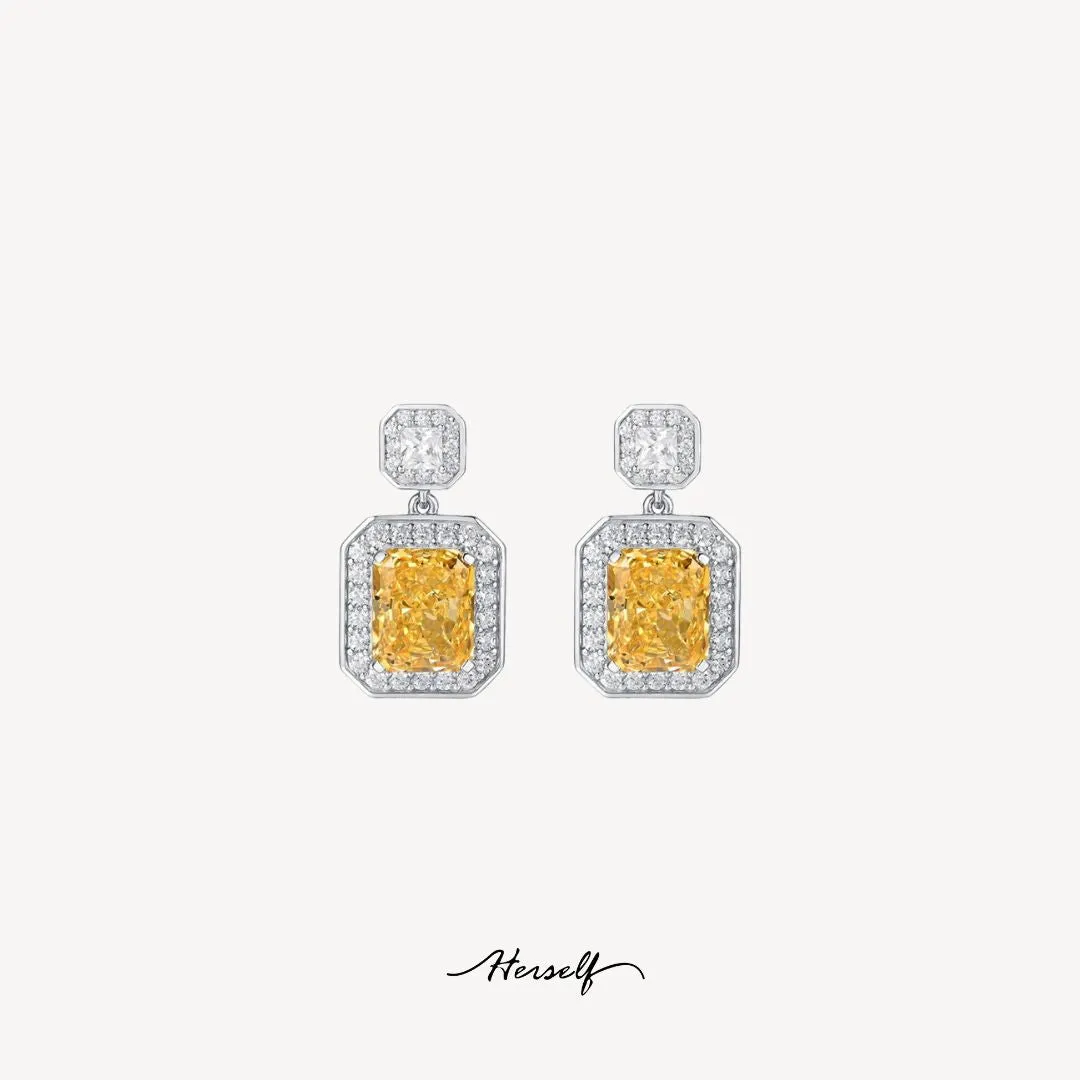 Yellow Diamond Square Perfume Bottle Drop Earrings