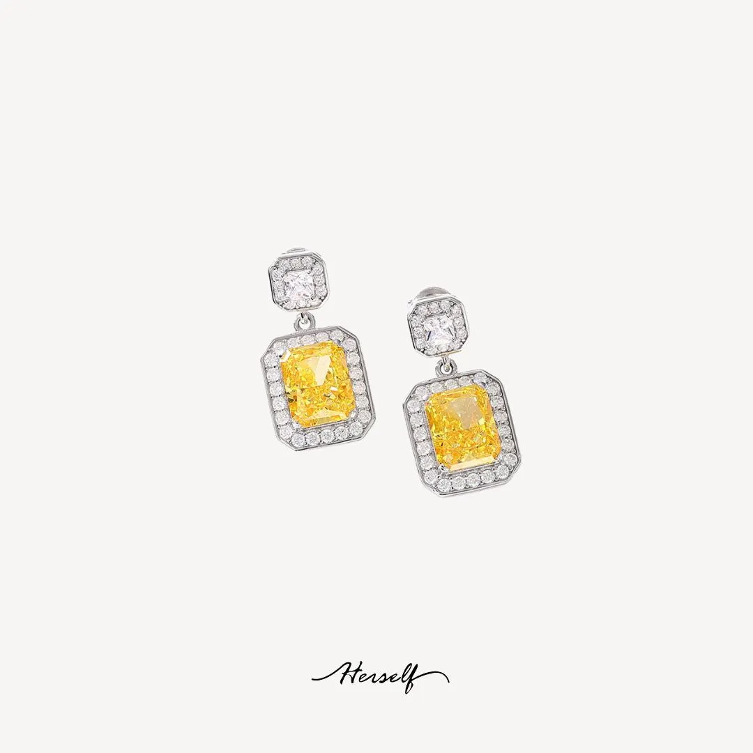 Yellow Diamond Square Perfume Bottle Drop Earrings