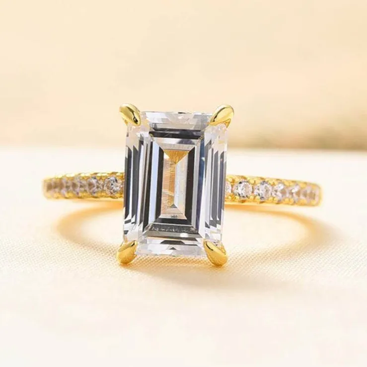 Yellow Gold Emerald Cut Diamond Engagement Ring