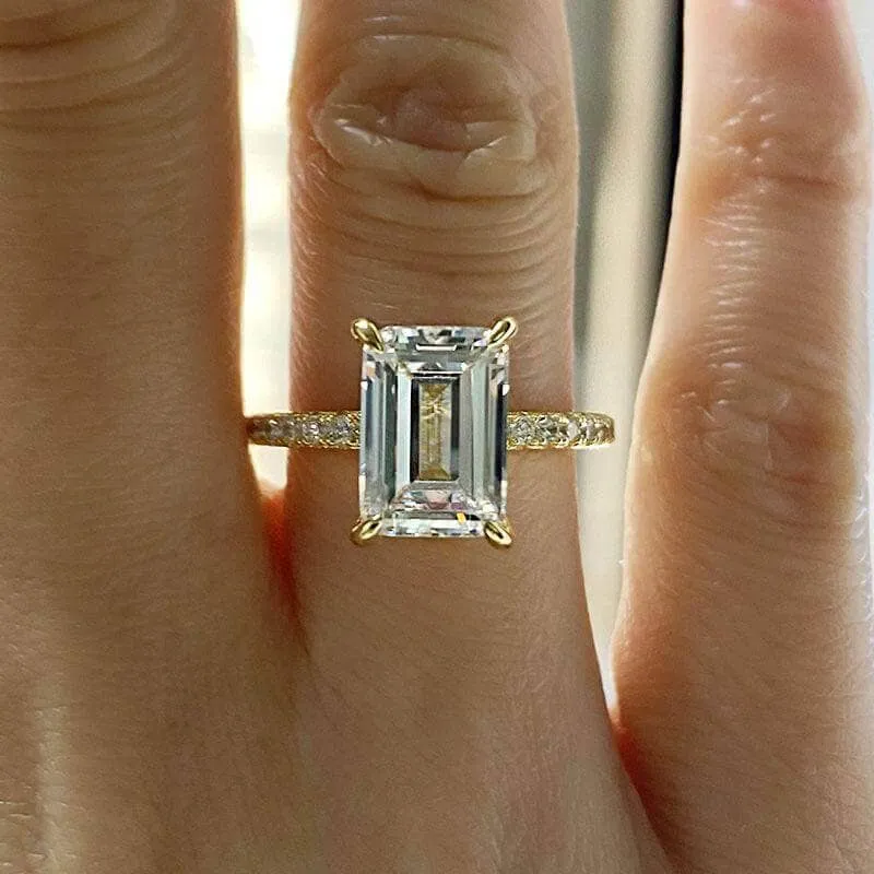 Yellow Gold Emerald Cut Diamond Engagement Ring