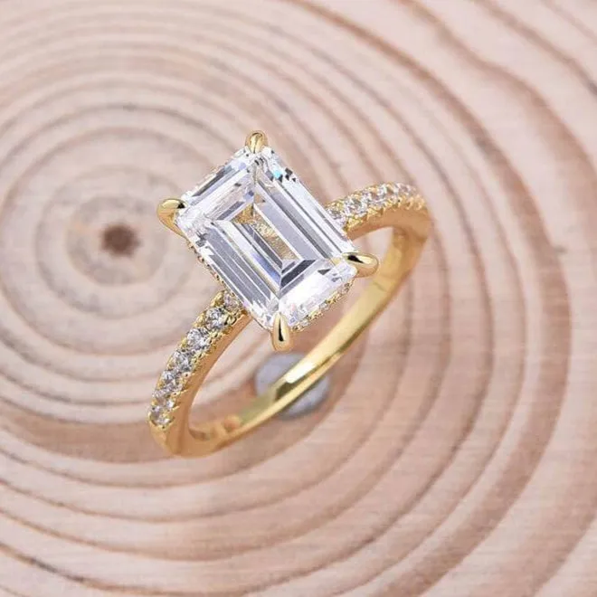 Yellow Gold Emerald Cut Diamond Engagement Ring